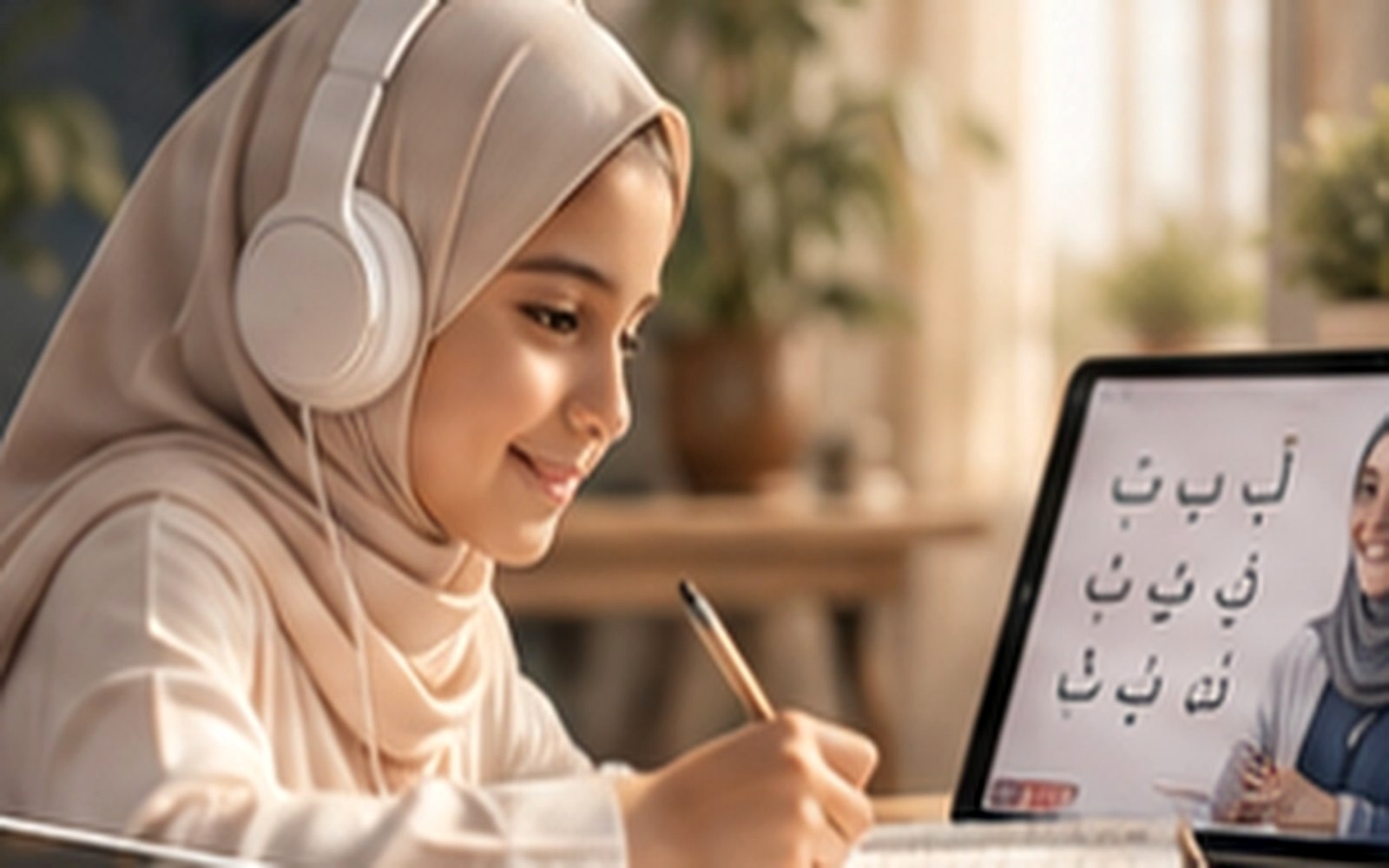 Learner attending an online Arabic lesson